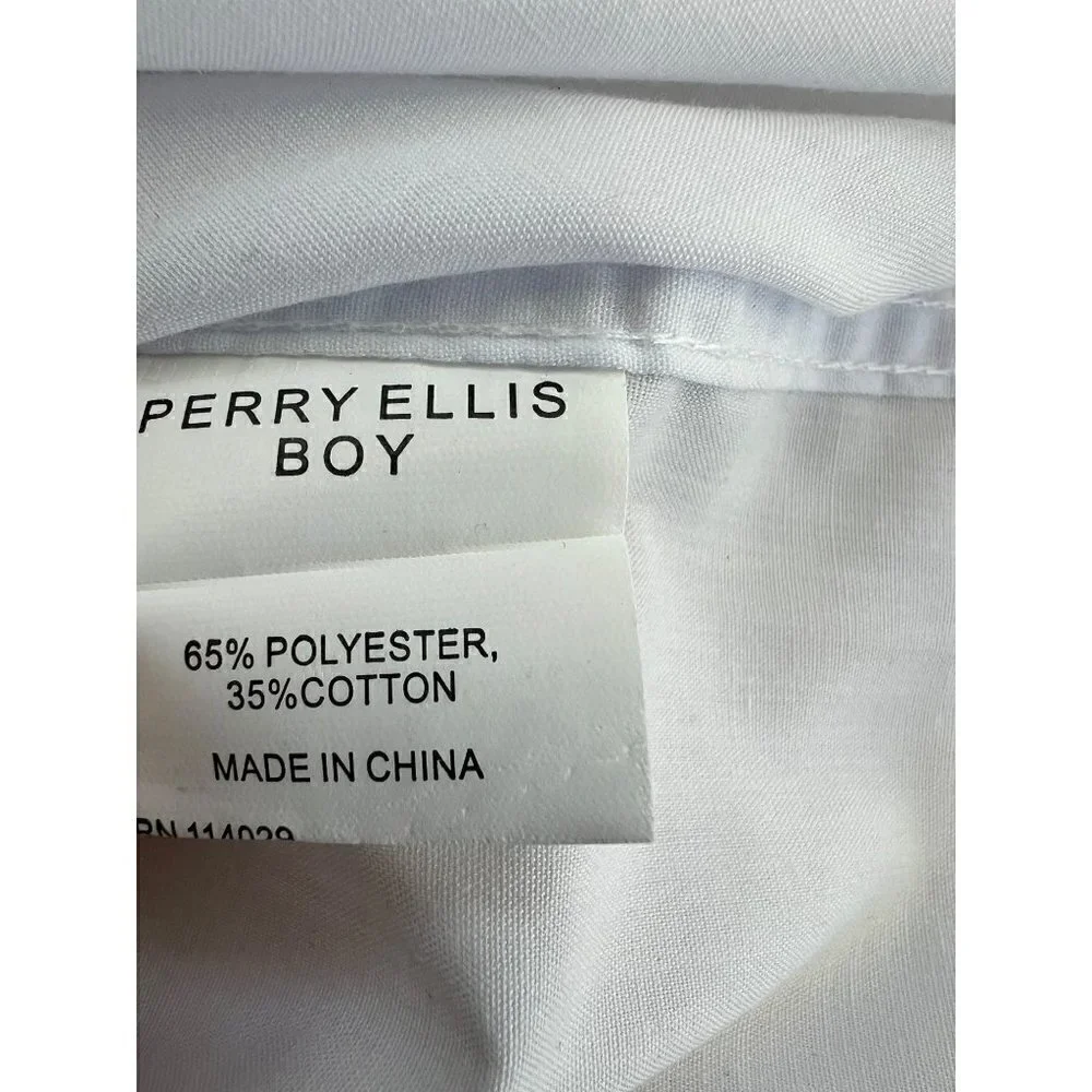 New Perry Ellis Boy's Size 16 White Tuxedo shirt,Black vest & bow tie adjustable